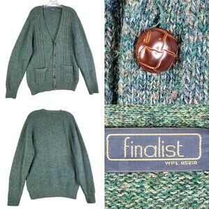 Finalist Cardigan Women’s Size Large L Shetland Wool Green Knit Button Up